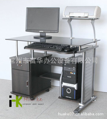 低价特卖 优质钢化玻璃 带柜 可移动电脑桌